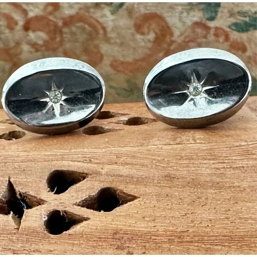 Silver tone oval cufflinks